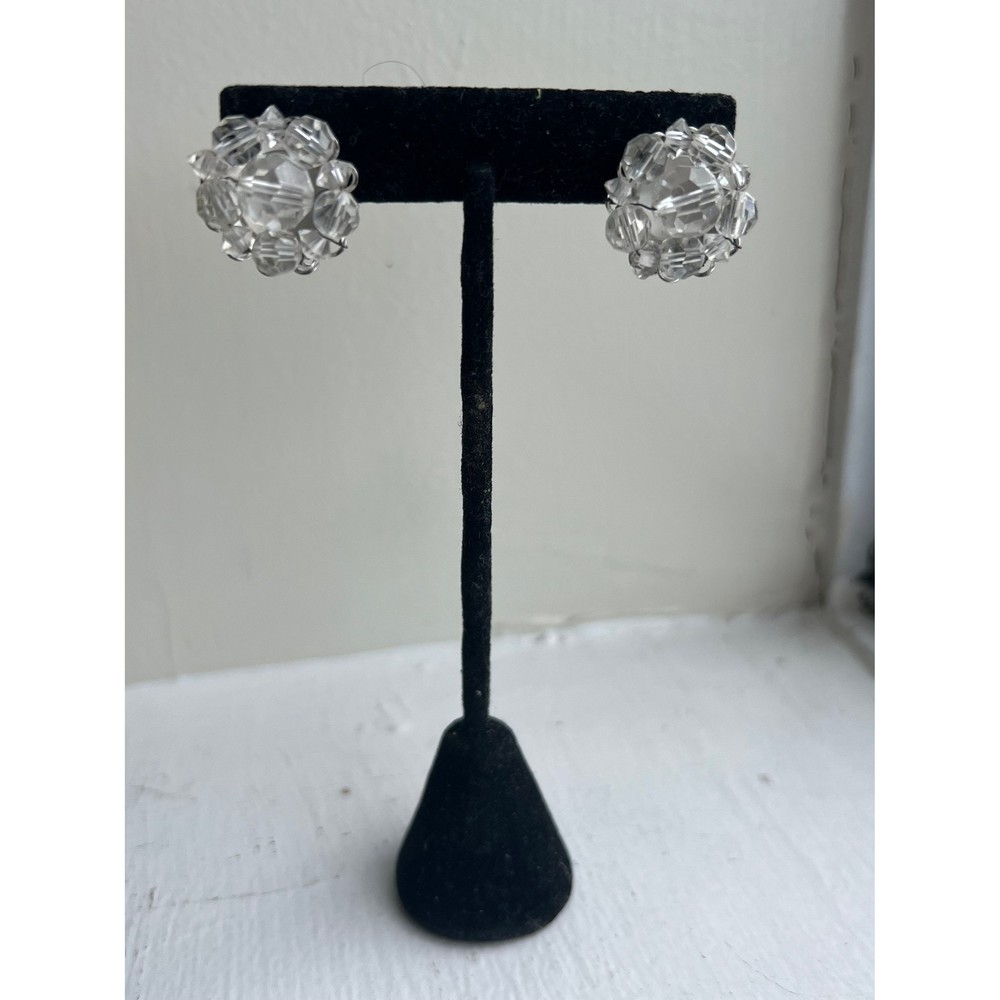 Vintage Marvella Crystal Earrings Vintage Beaded Cluster Clip Ons